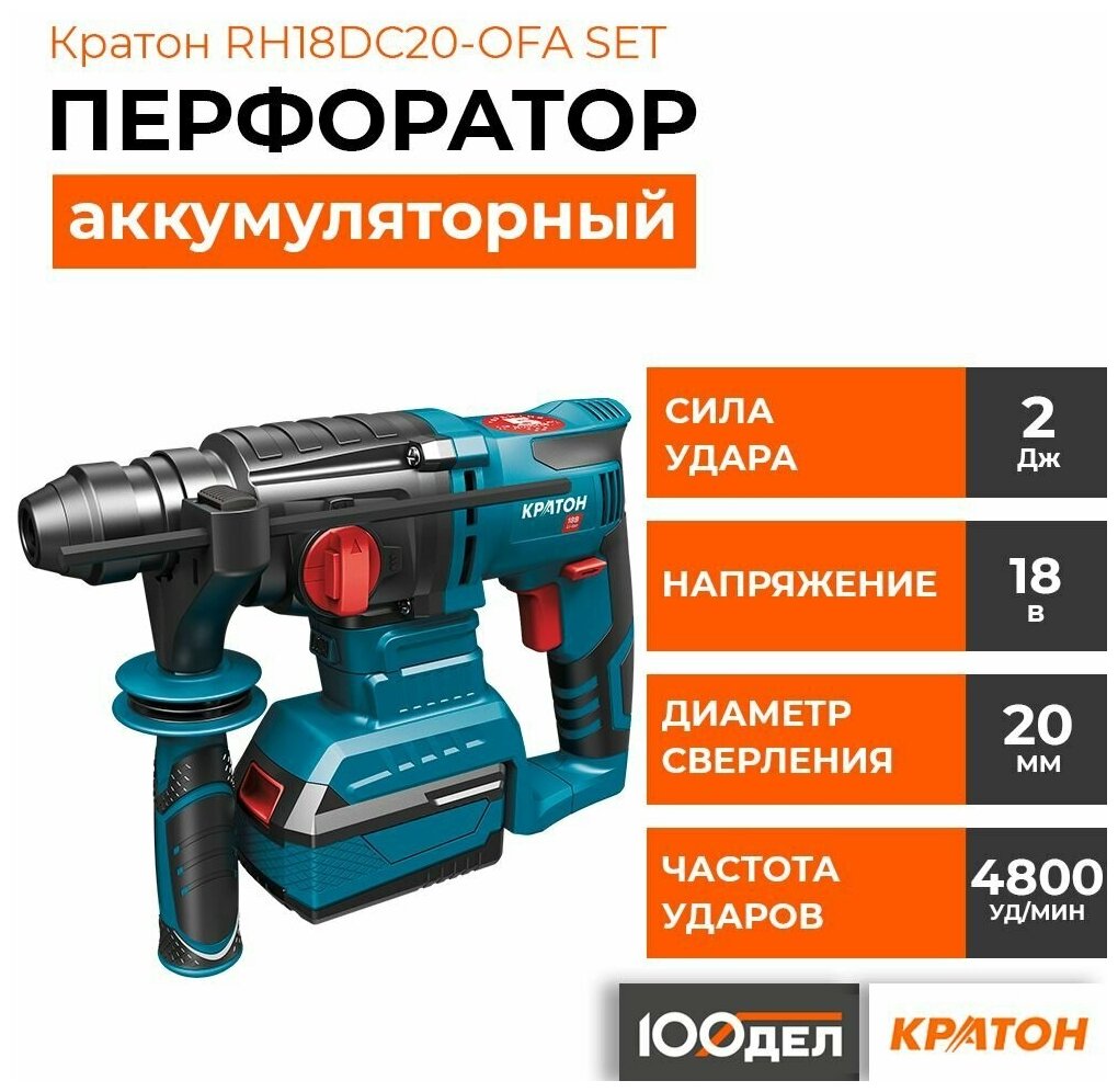 Перфоратор аккумуляторный кратон RH18DC20-OFA SET (АКБ 4,0Ач; ЗУ + кейс)