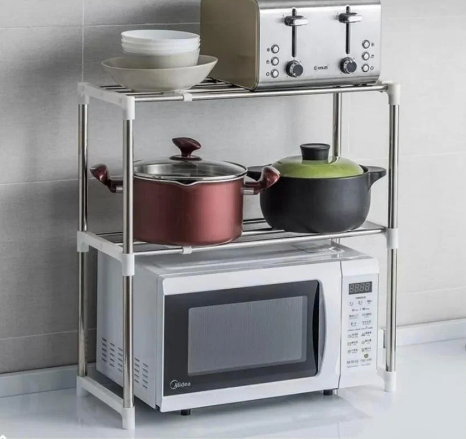 Полка кухонная для микроволновой печи LettBrin, 57 см х 30 см х 48 см Rack, серебристый - фотография № 4