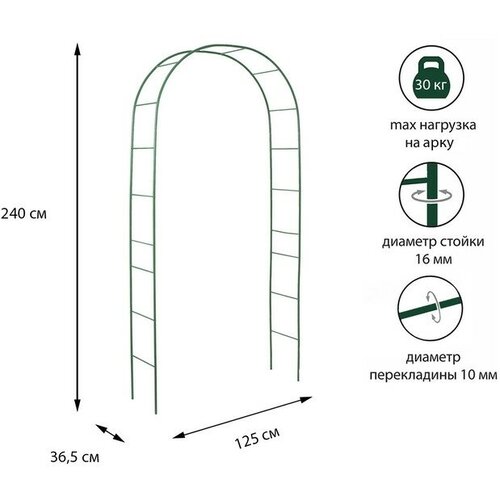 арка садовая разборная 240 × 125 × 36 5 см металл зелёная greengo Greengo Арка садовая, разборная, 240 × 125 × 36.5 см, металл, зелёная, Greengo