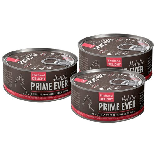 Влажный корм для кошек, тунец с крабом в желе, холистик, Prime Ever, упаковка 3 шт х 80 г