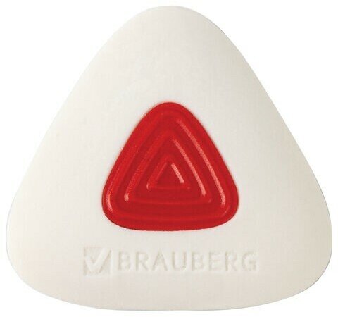 Ластик BRAUBERG "Trios PRO", 36х36х9 мм, белый, треугольный, красный пластиковый держатель, 229559