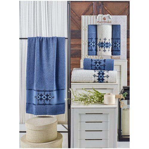 фото Oran merzuka полотенце lexa цвет: тёмно-голубой (50х90 см - 2 шт,70х140 см) br41053