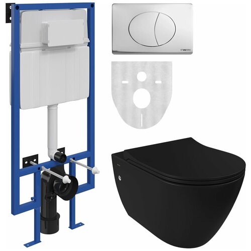 Комплект Унитаз подвесной BOCCHI Venezia 1295-004-0129 тонкая крышка с микролифтом, черный матовый + Система инсталляции для унитазов STWORKI 510163