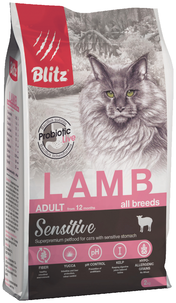 Blitz Sensitive Ягнёнок сухой корм для взрослых кошек, 2000г
