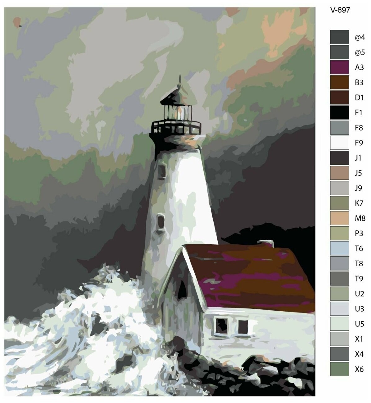 Картина по номерам V-697 "Маяк во время шторма", 40x50 см