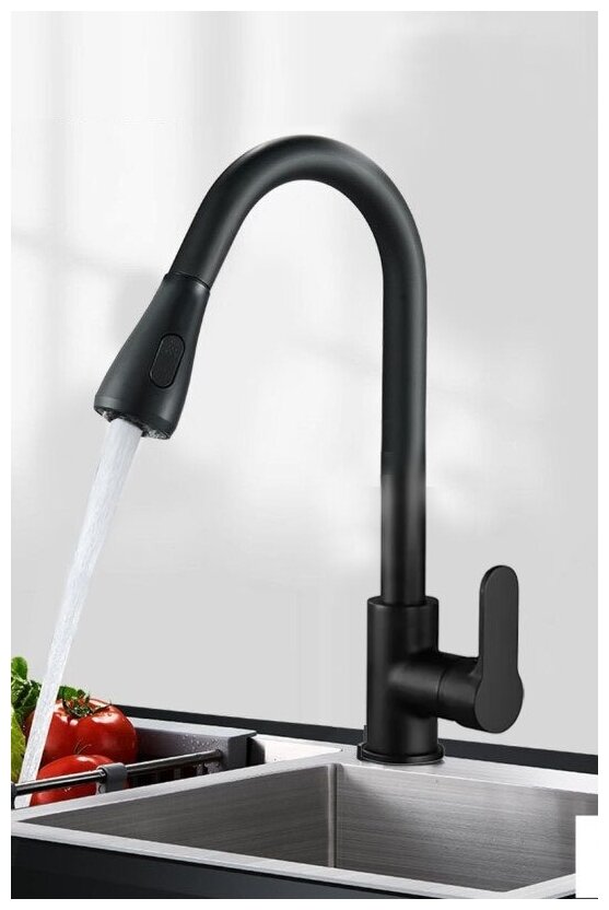 Смеситель для кухни/мойки/раковины с выдвижной лейкой "Kitchen Faucet - 304"/нержавеющая сталь/черный - фотография № 1