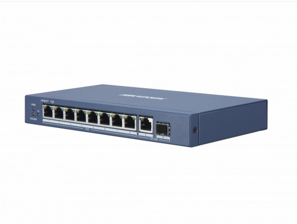 Коммутатор PoE HIKVISION DS-3E0510P-E/M (8x1000Mbps PoE 1x1000Mbps 1x1000 SFP PoE budget: 58W Metal)