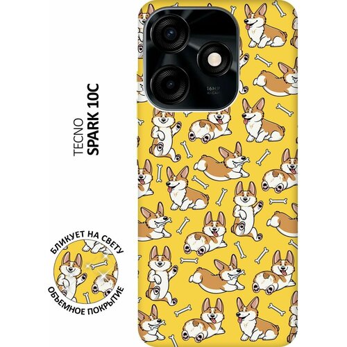 Матовый чехол Corgi Pattern для Tecno Spark 10C / Техно Спарк 10С с 3D эффектом желтый матовый чехол corgi pattern для tecno spark 10c техно спарк 10с с 3d эффектом черный