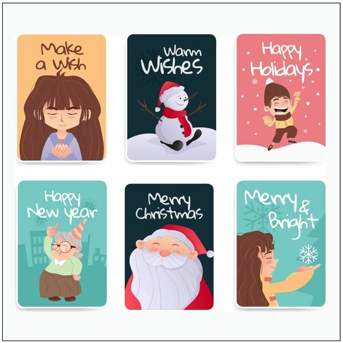 Наклейки стикеры Новогодние открытки с пожеланиями