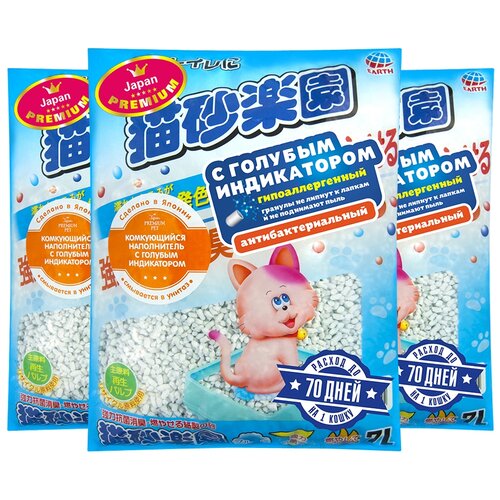 Наполнитель EARTH PET ультракомкующийся с голубым индикатором, 7л*3 (упаковка 3 шт.)