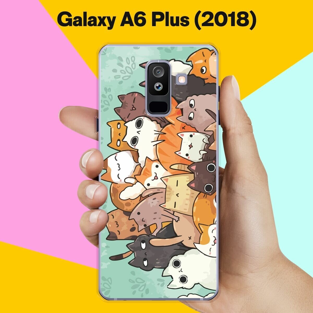 Силиконовый чехол на Samsung Galaxy A6 Plus (2018) Много котов / для Самсунг Галакси А6 Плюс