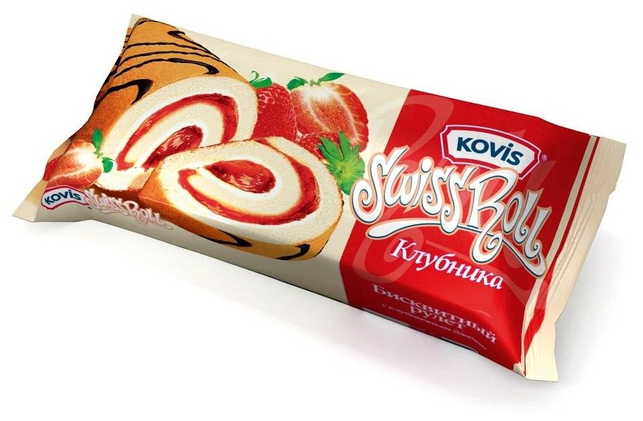 Рулет Kovis Swiss Roll Клубника, 175 г х 15 шт