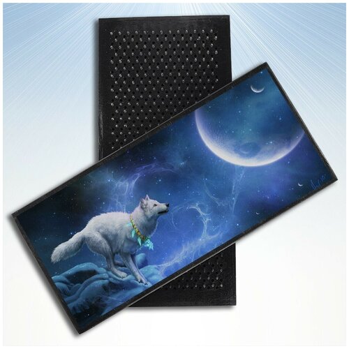 фото Доска садху для йоги с гвоздями, уф печать животные фэнтези пейзаж волк - 3335 шаг 10мм woodart