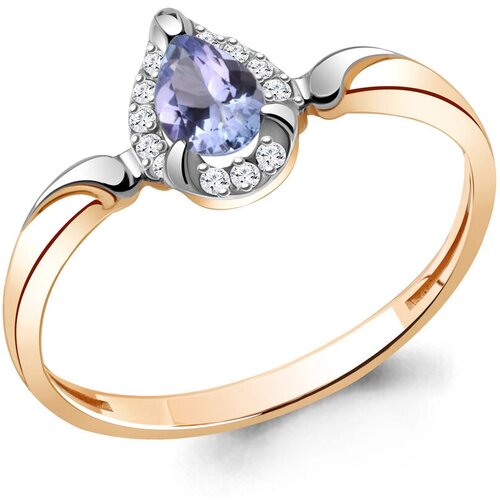 фото Кольцо diamant online, золото, 585 проба, танзанит, бриллиант, размер 18.5, золотой aquamarine