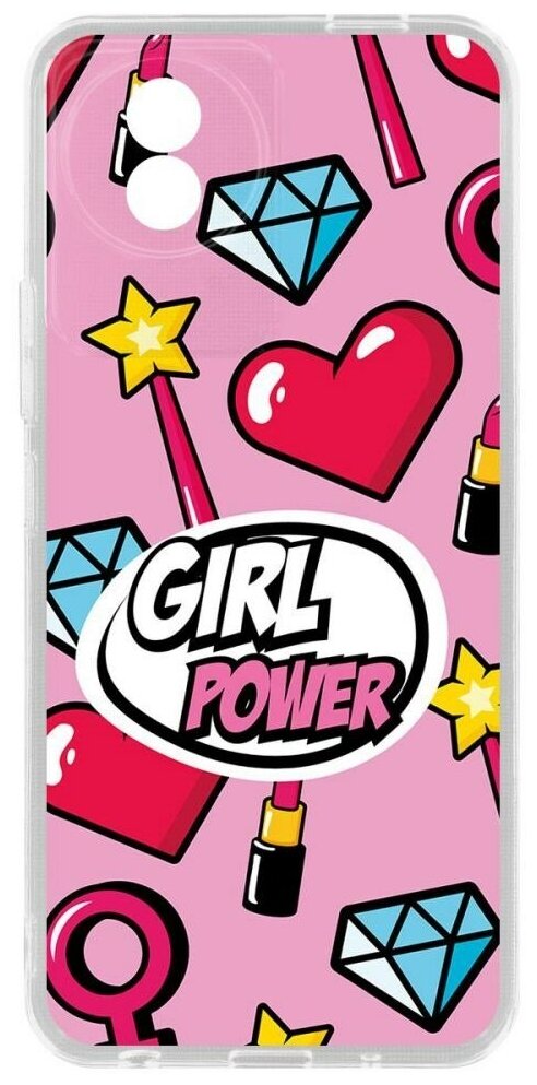 Чехол-накладка Krutoff Clear Case Girl Power для Vivo Y02, с рисунком, термопластичный полиуретан (TPU)