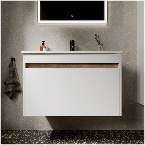 Тумба с раковиной Sancos Smart 80 см белый глянец