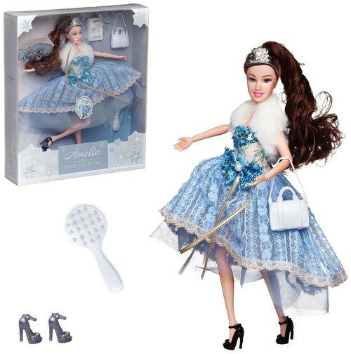 Кукла ABtoys Бал принцессы с диадемой в платье с меховой накидкой, темные волосы 30см