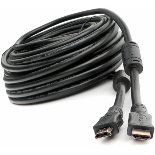 Кабель HDMI Cablexpert CCF2-HDMI4-20M, 20 м, v1.4, 19M/19M, черный, позолоченные разъемы, экран, 2 ферритовых кольца кабель hdmi cablexpert ccf2 hdmi4 6 1 8 м v2 0 19m 19m черный позолоченные разъемы экран 2 ферритовых кольца