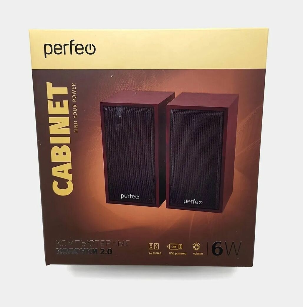 Колонки для компьютера, акустика Perfeo "CABINET" 2.0, мощность 2х3 Вт, питание от USB, цвет махагон (красное дерево)