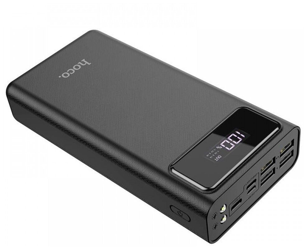 Внешний аккумулятор Hoco J65 General, 30000 mAh, Output 4 USB ALL10W, LED + Фонарь, Черный