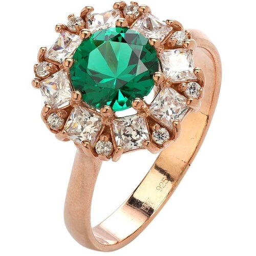 фото Кольцо эстет 01к2513472а-1 серебро, 925 проба, золочение, фианит, изумруд синтетический, размер 18