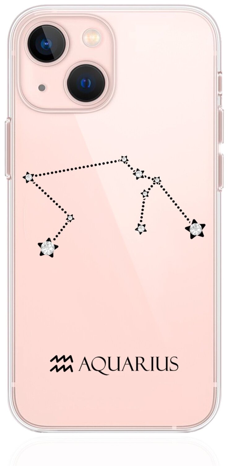 Прозрачный силиконовый чехол с кристаллами Lux для iPhone 13 Mini Знак зодиака Водолей Aquarius для Айфон 13 Мини
