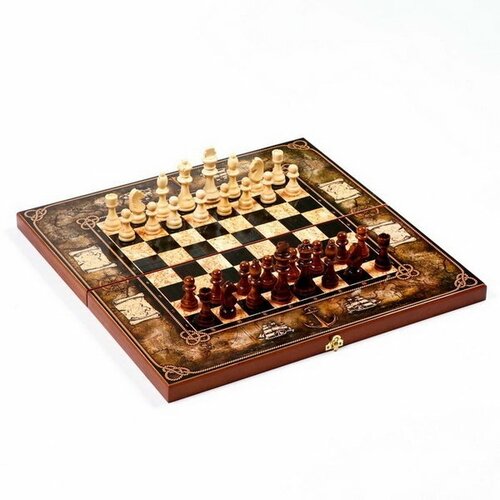 Шахматы деревянные 50х50 см "Морская карта", король h=8.8 см)