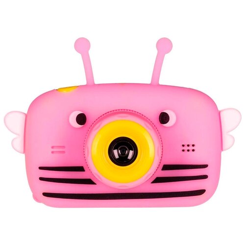 фото Детский цифровой умный фотоаппарат пчела 20 мп. / детский подарок / детская камера с играми + чехол и флешка в 4gb подарок, розовый pastila