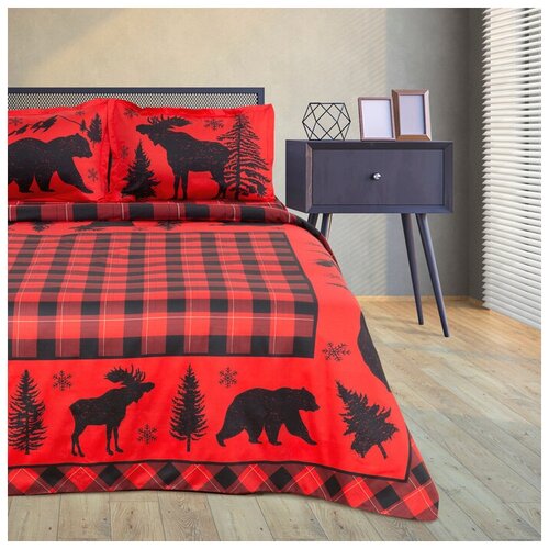 фото Постельное белье евростандарт этель ламберджек, мако-сатин, 2 наволочки 50 х 70 см, красный/черный