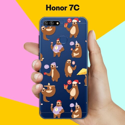 Силиконовый чехол Узор из ленивцев на Honor 7C силиконовый чехол узор из такс на honor 7c