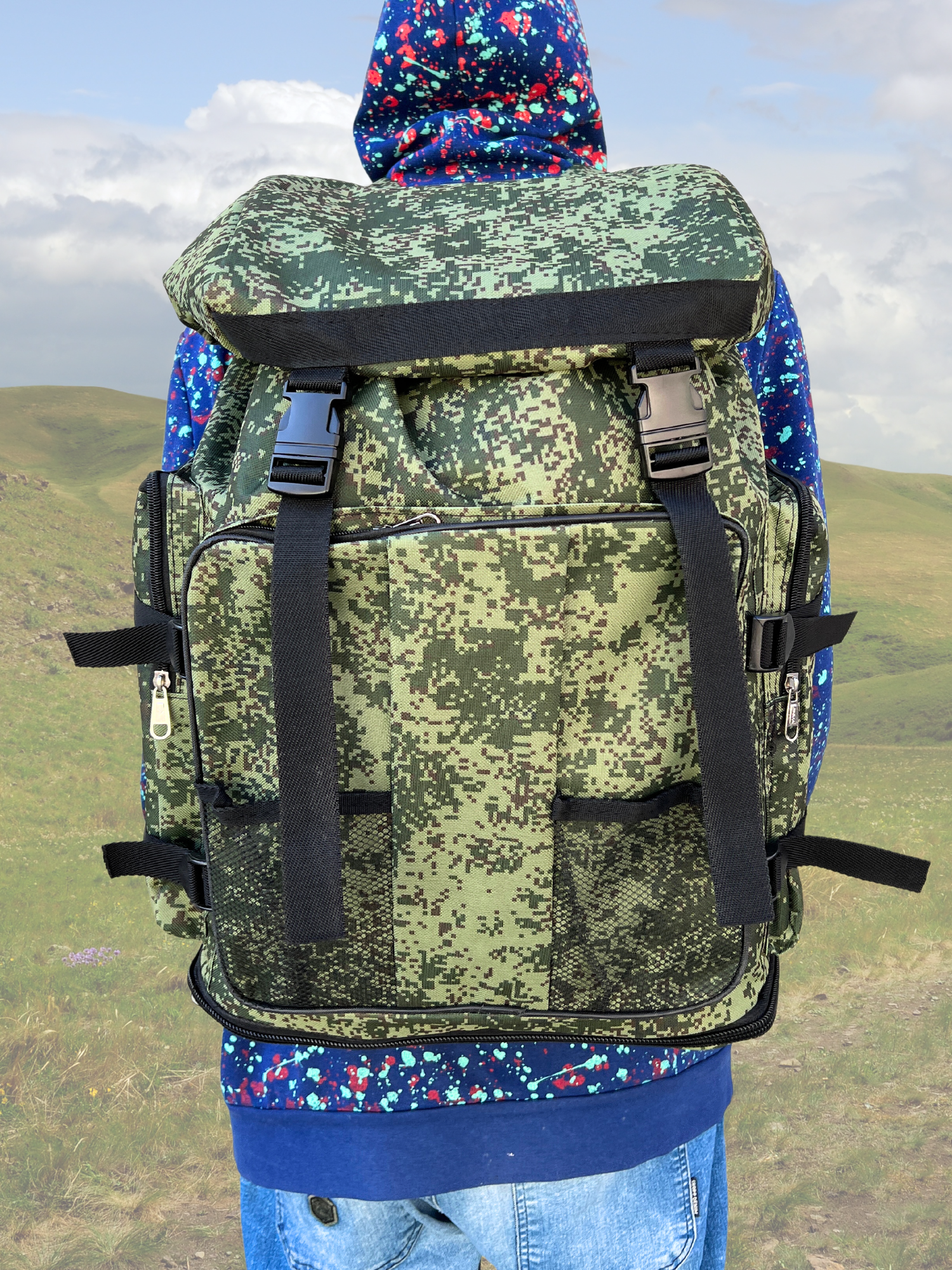 Рюкзак тактический армейский туристический 80 л, зеленый камуфляж, Рюкзак мужской Походный, спортивный, баул, для охоты, рыбалки, туризма