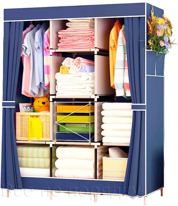 Складной Шкаф, тканевый шкаф, разборный шкаф, мягкий шкаф, сборный шкаф, шкаф из ткани, шкаф чехол, синий, 128х40х165 см - фотография № 3