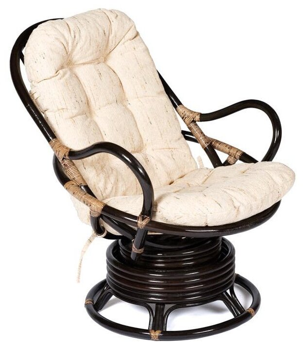 Кресло вращающееся TetChair "FLORES" 5005 /с подушкой/ Antique brown (античный черно-коричневый), ткань: хлопок, цвет: натуральный