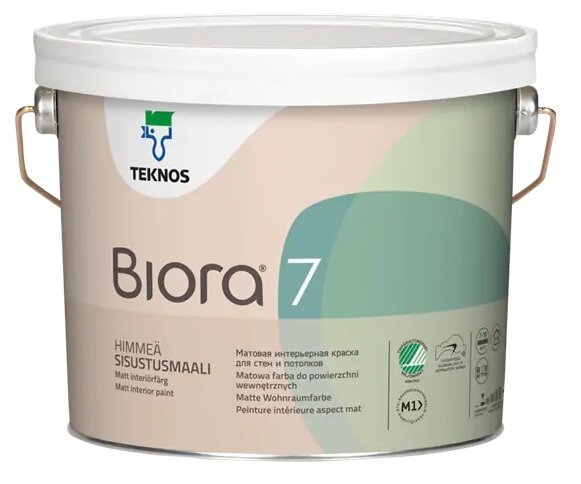 Краска акриловая TEKNOS Biora 7 влагостойкая моющаяся матовая бесцветный 9 л - фотография № 1