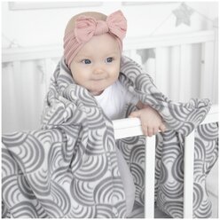 Плед для новорожденных флисовый детский 100х118 см. "Ракушки" серый Baby Nice