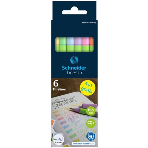 Набор капиллярных ручек Schneider Line-Up Pastel 06цв, 0,4мм, картон. упаковка, европодвес (арт. 348439)