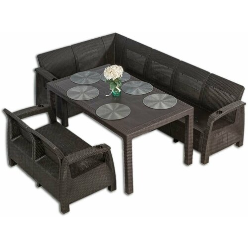 Комплект мебели YALTA L-LARGE SET (Ялта) темно-коричневый (без подушек) из пластика под искусственный ротанг