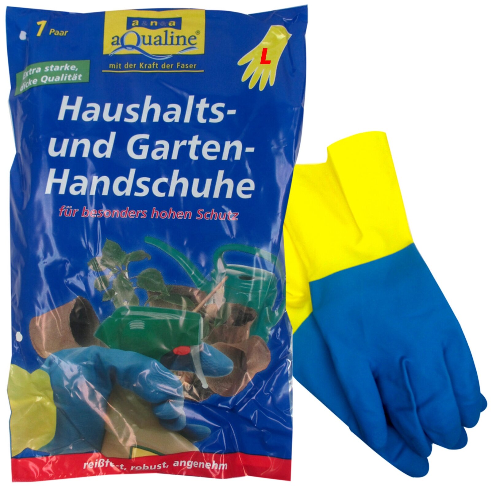 Перчатки aQualine бытовые прочные, 1 пара, размер L, цвет желтый/синий