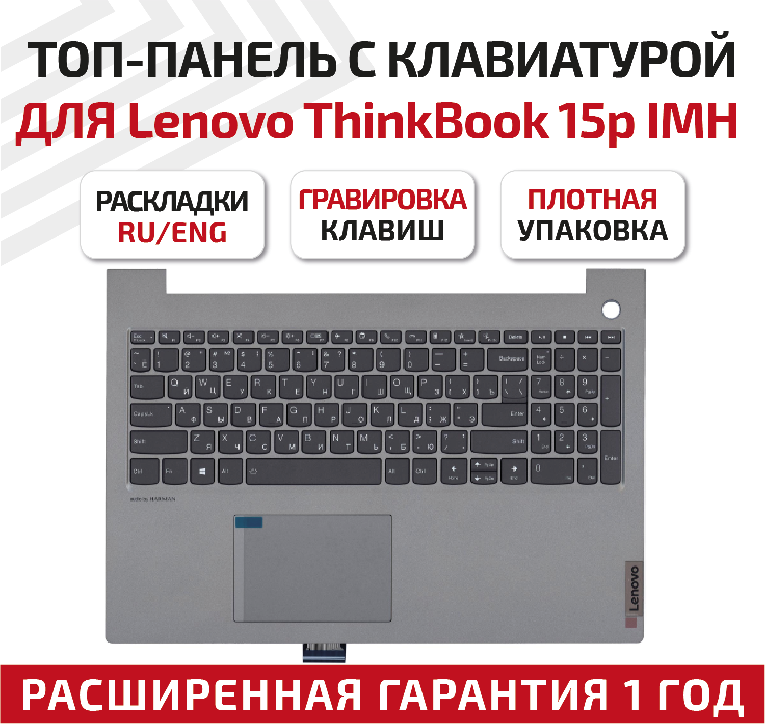 Клавиатура (keyboard) 5CB1B07493 для ноутбука Lenovo ThinkBook 15p IMH, топкейс, серый