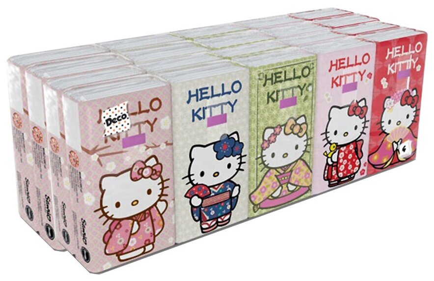 Бумажные платочки "Hello Kitty" с рисунком, 4 слоя, 20 пачек х 9 листов, 21х21 см