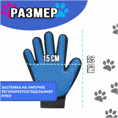 Перчатка-рукавичка для вычесывания расчесывания шерсти домашних животных пуходерка для вычесывания груминг расческа для кошек и собак синие 198₽