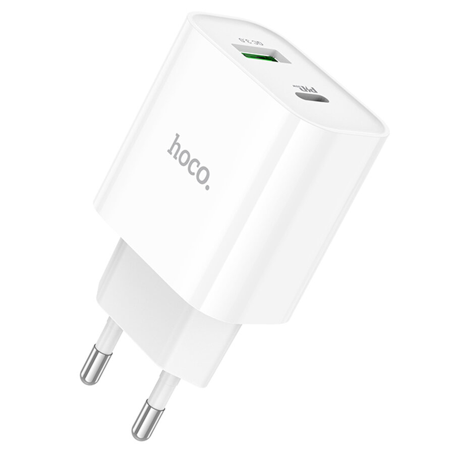 Сетевое зарядное устройство HOCO C80A Plus 1xUSB + 1xUSB-C, 3.0A, 20W, белый