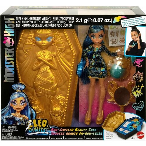 Коллекционная кукла Monster High Doll & Accessories, Cleo De Nile Golden Glam Case Beauty Kit with Tattoos, Stickers & Necklace 16 7 видов цветов ночной светильник в виде медузы романтическая настольная лампа в виде медузы с rgb подсветкой питание от usb батареи для дете