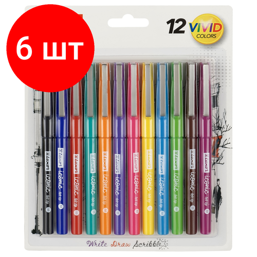 Комплект 6 шт, Набор капиллярных ручек Luxor Iconic М 12цв, 1.0мм, блистер
