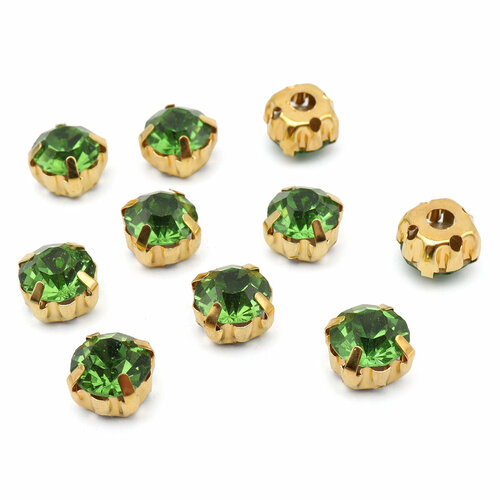 ЗЦ015НН88 Хрустальные стразы в металлических цапах Золото Зеленый 8х8 мм 10 штупак 198₽