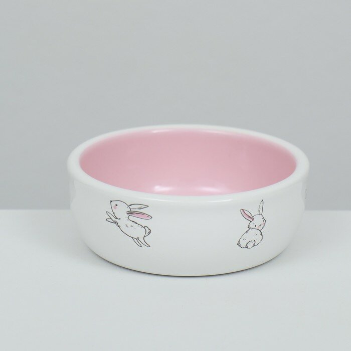 Миска керамическая для кроликов 200 мл 10 х 3,7 см, бело-розовая