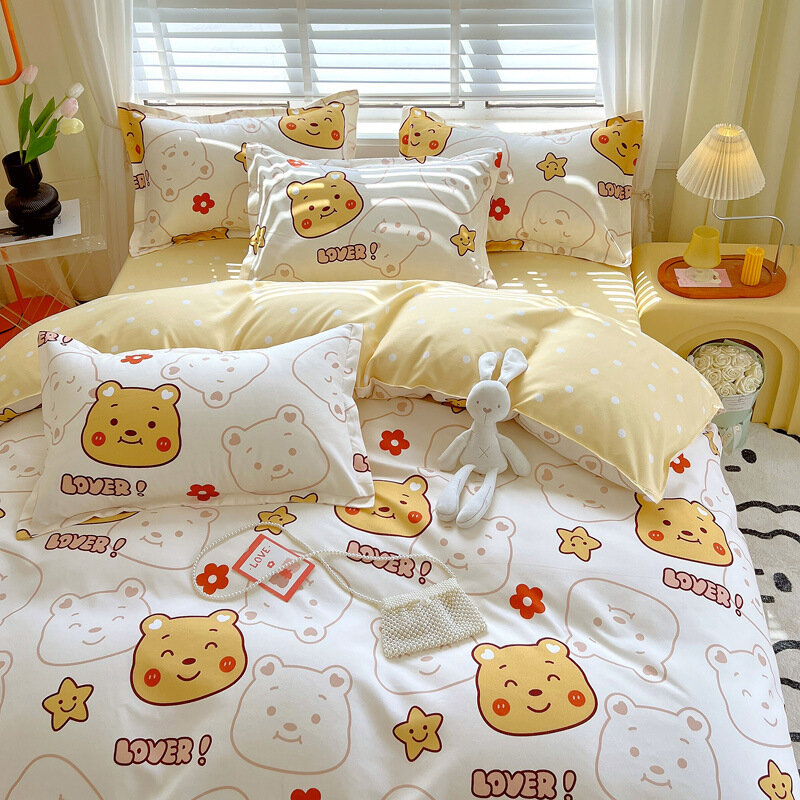 фото Постельное белье "Счастливый мишка", 100% хлопок, 2-спальный, комплект из 4 предметов