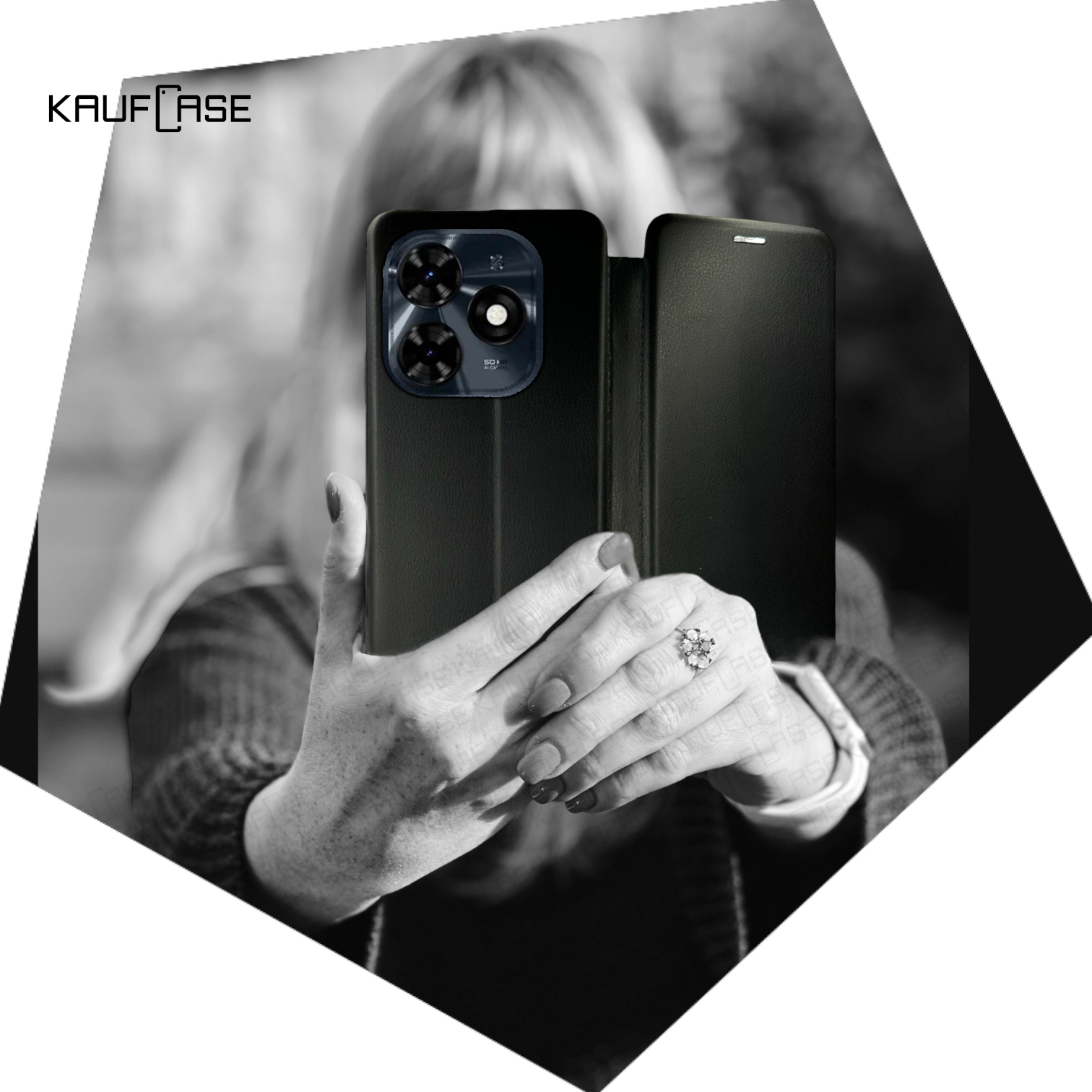 Чехол книжка для телефона Tecno Spark 20 /Spark 20C (BG7n) (6.6"), черный. Текстура под кожу — фото 1
