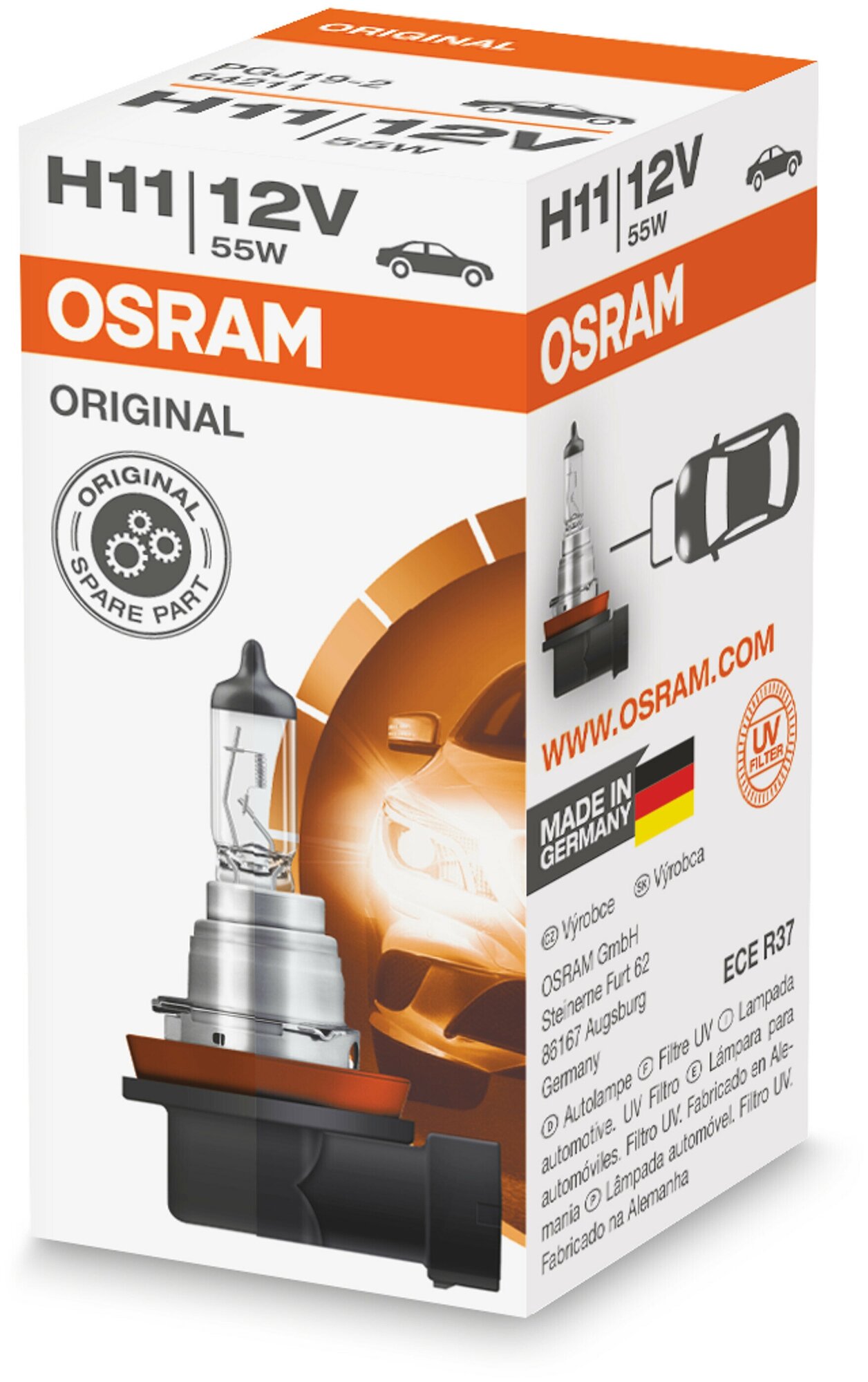 Лампа автомобильная галогенная OSRAM Original Line 64211 H11 12V 55W H11/H1 3200K 1 шт.
