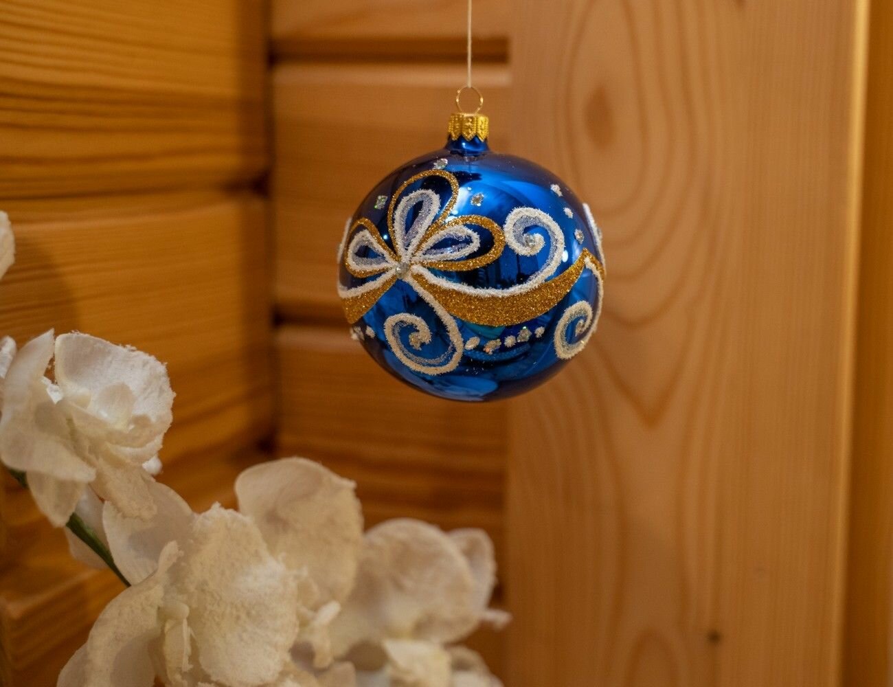 Ёлочный шар флер синий, 85 мм, Елочка С2169-син